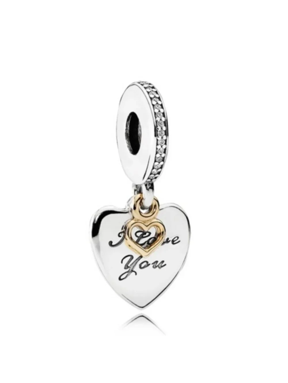 Pandora Sterling Silver + 14K Gold Love You Forever Dangle Heart Charm 792042cz